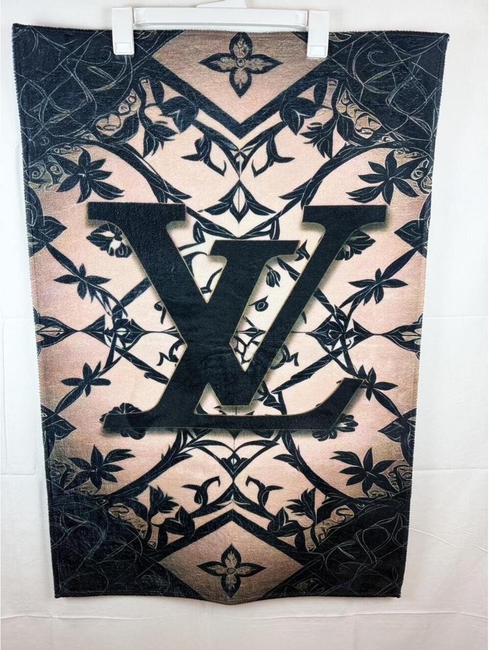 Louis Vuitton Style LV Monogram Floral Rug Tan Black 35x23.5”